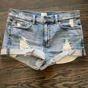 Sneak peek distressed jean shorts